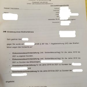 Einleitung Steuerstrafverfahren Dokumenatation